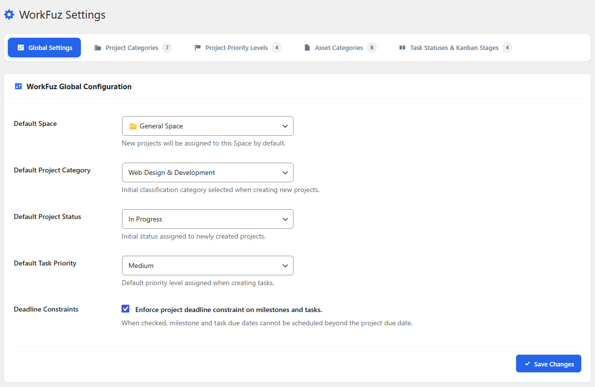 Global Settings in WorkFuz