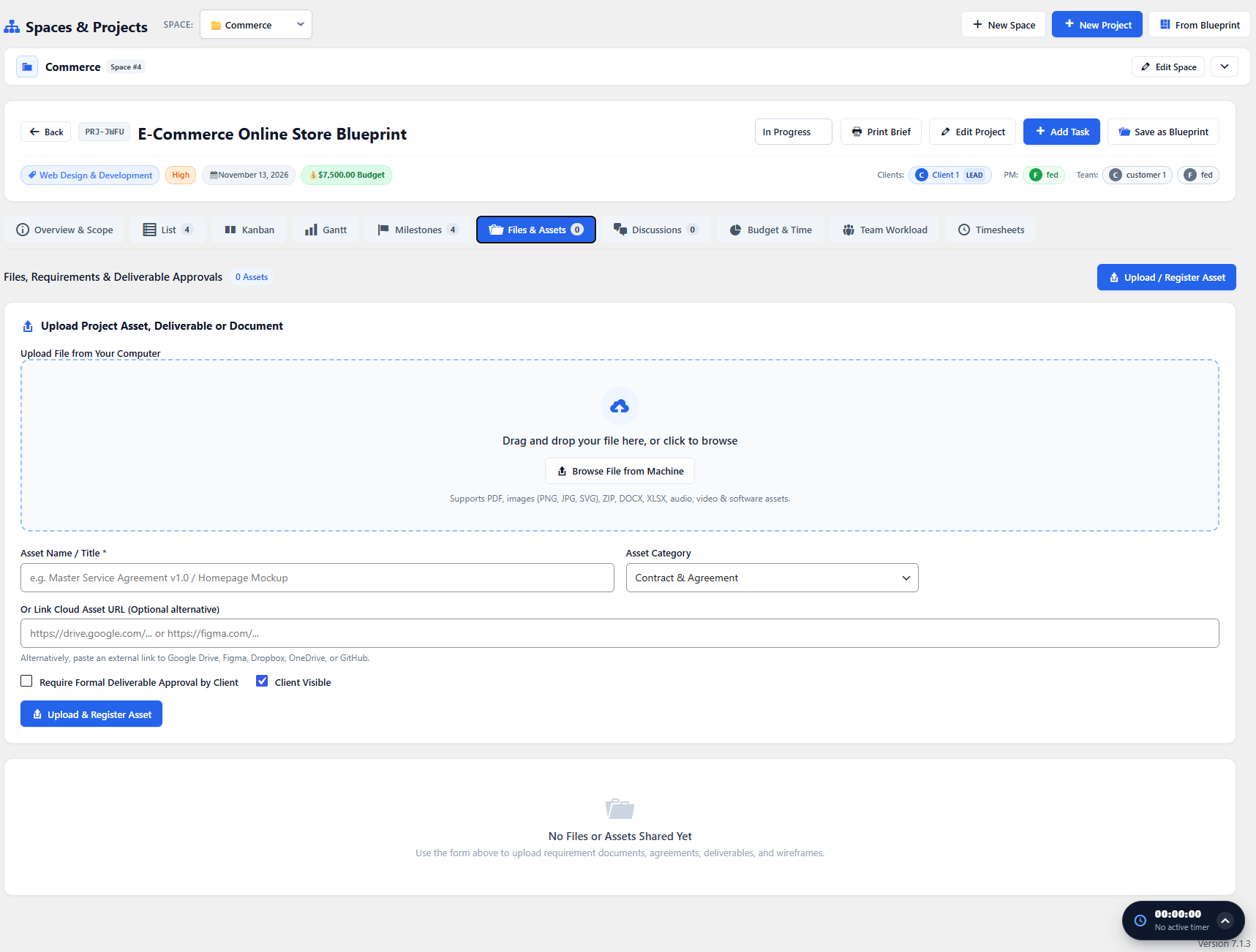 Project Files and Assets Tab