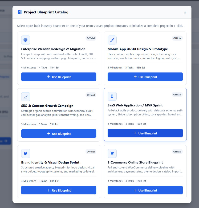 Project Blueprints Catalog Modal