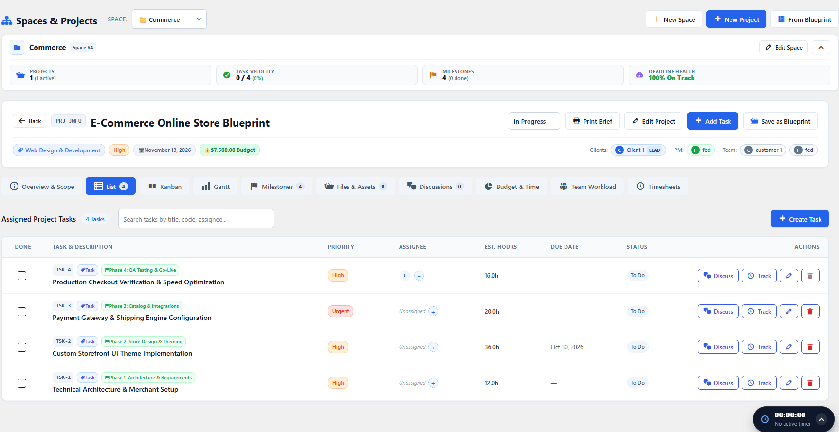 Project Tasks in List View