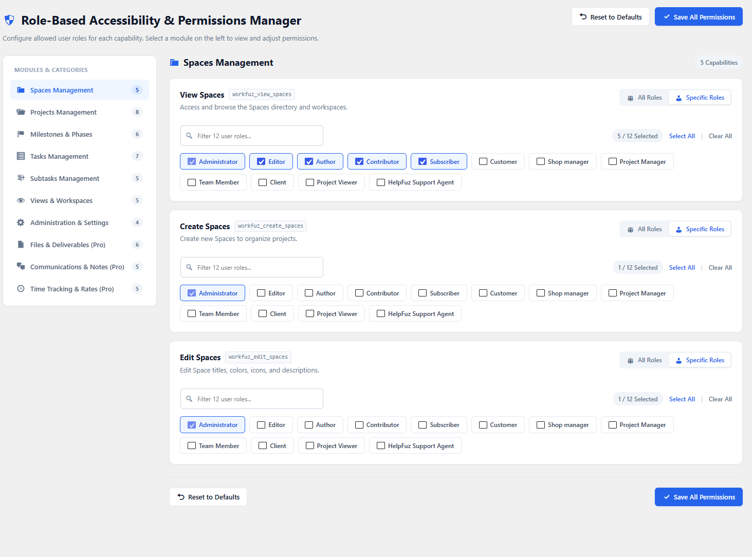 Roles and Permissions Settings