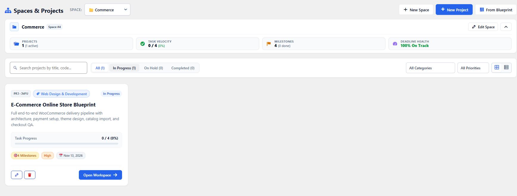 Space Projects in Grid View